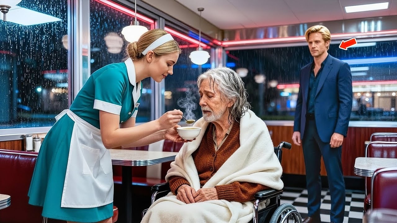 „Ein Milliardär sieht eine Kellnerin, die seinen behinderten Vater dann geschah, ahnte sie nicht!“