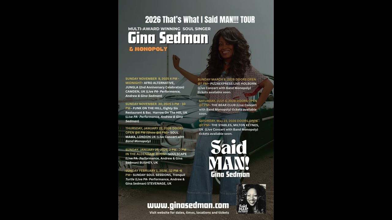 Gina Sedman Announces New Album “That’s What I Said MAN!!!” + 2026 UK Tour