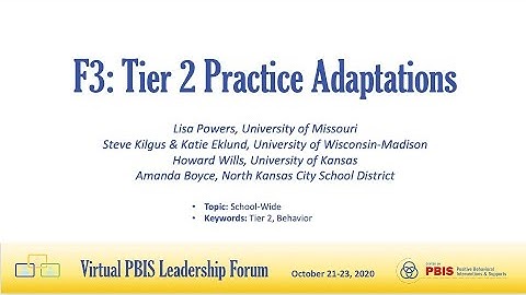 [Session F3] PBIS Forum 2020: Tier 2 Practice Adaptations