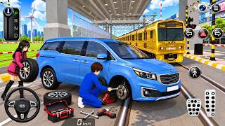 🚗🔧 Blue Kia Car Tire Change at Railway Crossing! 🚆✨ Amazing Repair Scene screenshot 2