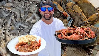 Catching CRABS AND SHRIMP at a Dock on the Bayou (CATCH AND COOK)