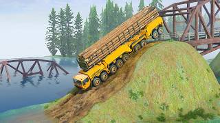 EXTREME! Giant Liebherr Logging Truck vs a Hill That Ends in a Broken Bridge