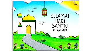 Menggambar Poster Hari Santri 2026 yang mudah