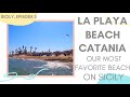 One day on La Playa beach in Catania, Sicily island, Italy
