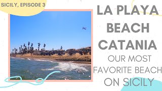 One day on La Playa beach in Catania, Sicily island, Italy