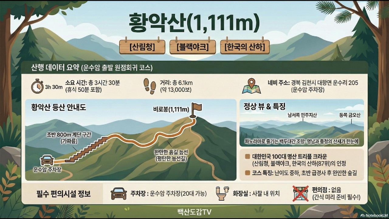 황악산 (경북 김천시) | 100대명산 산행기록/운수암 주차장– 황악산 정상  - 원점 회귀