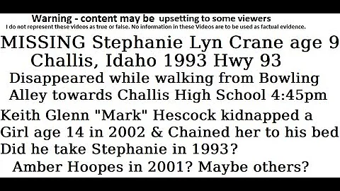Missing Stephanie Lyn Crane age 9 1993 Challis, Id...