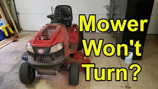 Riding mower steering problems  won't turn left (or right). How to fix