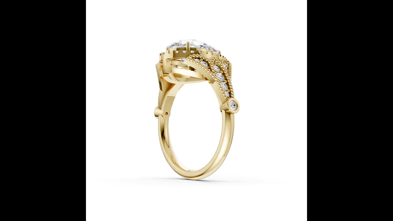 Vintage Inspired Pear Cut Lab Diamond Milgrain Halo Wedding Ring