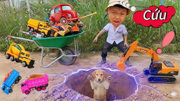 Máy xúc triệu view tìm xe cẩu múc cát, giải cứu con chó hay nhất cùng nhau làm việc - Em tu bi