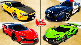 Audi RS E-Tron vs Ferrari SF90 vs Police Mercedes AMG vs Apollo Intensa - GTA 5 Mods Which is best?