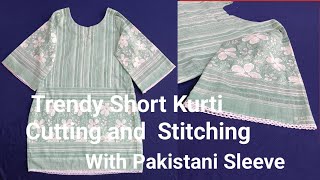 Short Kurti Cutting And Stitching with Pakistani Sleeve/ Bell Sleeve Complete Cutting and stitching