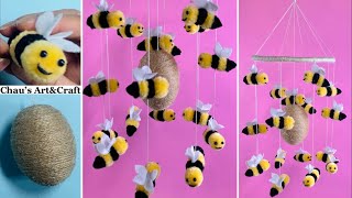 How to make Pom Pom Bee and Bee Hive | Wall Hanging | Step by step tutorial | Woolen Craft