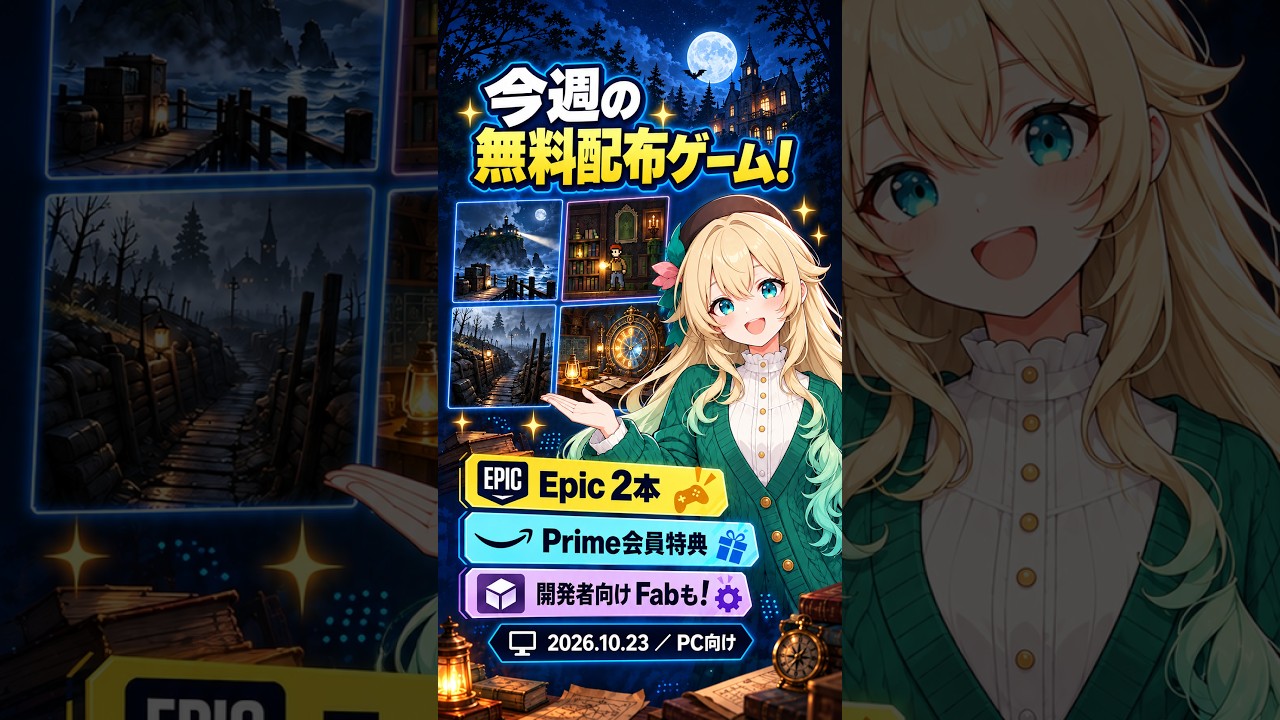 今週の無料配布ゲーム!|Epic 2本+Prime会員特典・Fab【2026/10/23】 今週の無料配布ゲーム!|Epic 2本+Prime会員特典・Fab【2026/10/23】