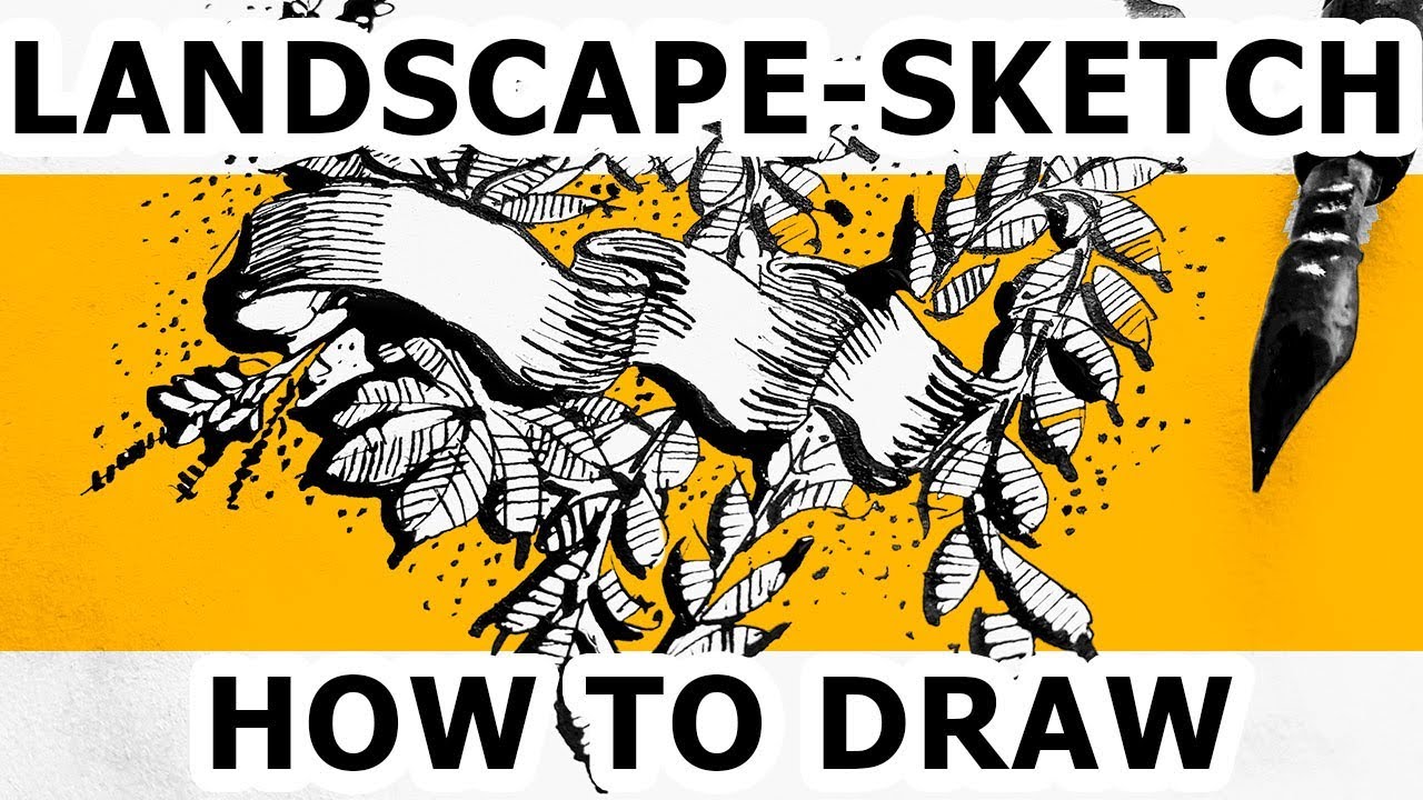 Sketching with pen. How to draw ornament and leaves. Landscape sketching. Eduard Kichigin