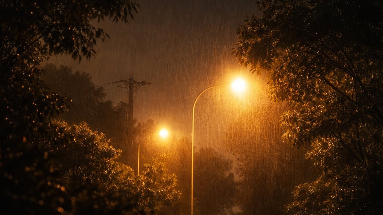 8 Hours of Soft Night Rain 🌧️ | Warm Street Lights, Trees & Gentle Rain Sounds for Deep Sleep