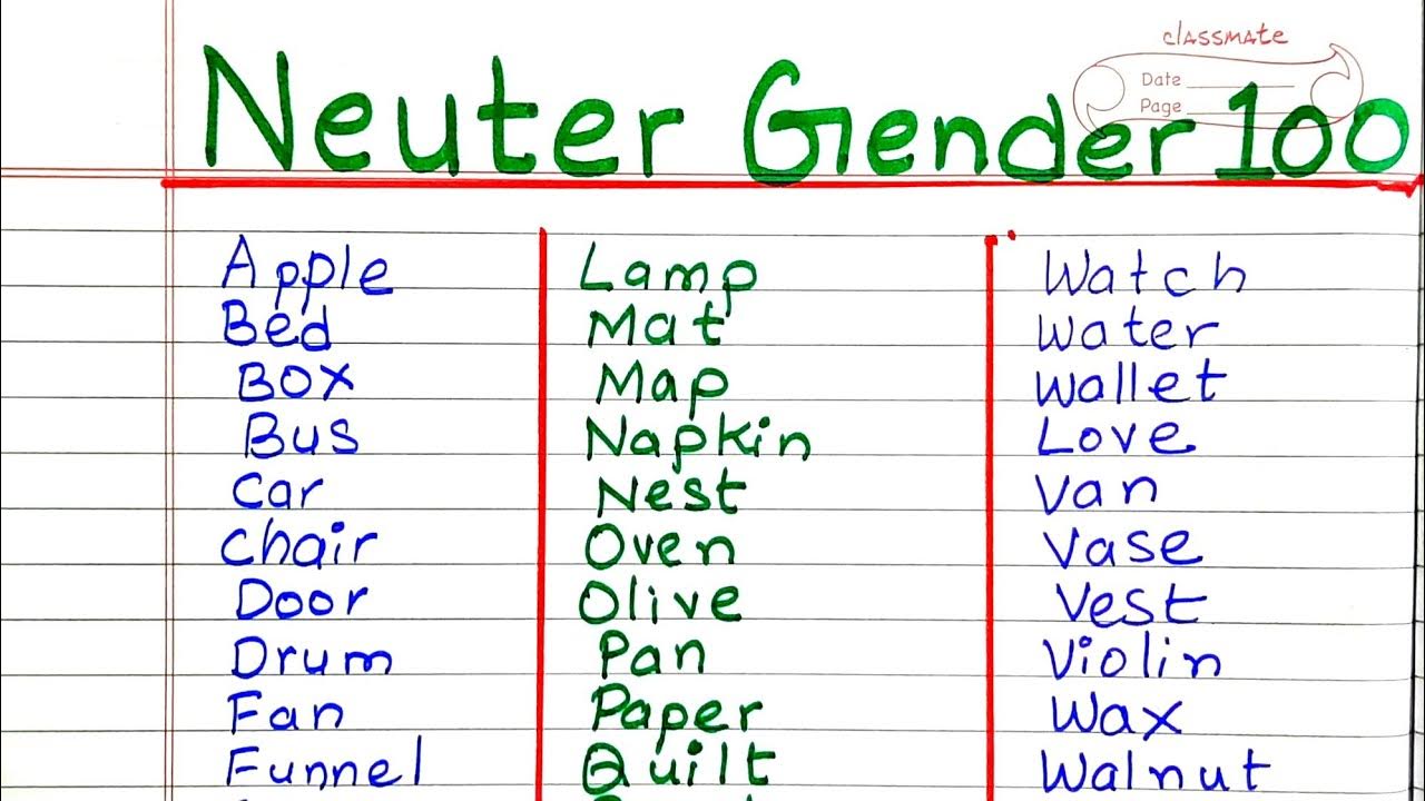 Neuter Gender । Neuter Gender Examples। Common Neuter Gender। Neuter ...