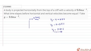 A body is projected horizontally from the top of a cliff with a velocity of `9.8ms^(-1)`