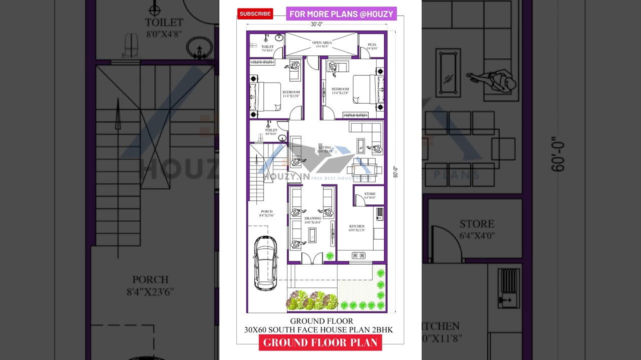 30x60 South Facing House Plan As Per Vastu 