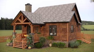 26'x32' (8x10m) Charming 2-Bedroom Wood Cabin Design !!!! It's PERFECT