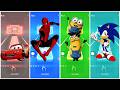 Lightning McQueen vs Spider-Man vs Minions vs Sonic | Tiles Hop EDM Rush Battle #114