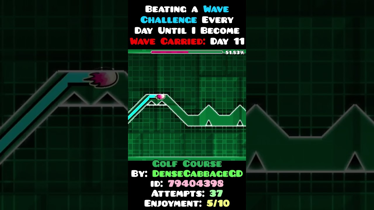 Day 11 of Becoming Wave Carried! Golf Course by DenseCabbageGD 100% #geometrydash