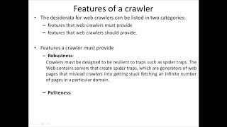 Features of a webcrawler