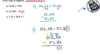 2-59 CPM CC1- Adding or Subtracting Decimals