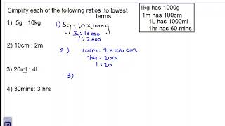 simplifying ratios involving units