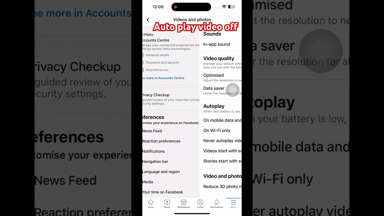 Facebook auto play video off