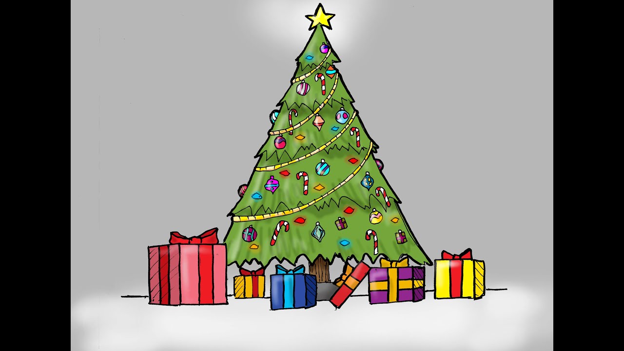 How To Draw A Christmas Tree With Presents For Kids Youtube