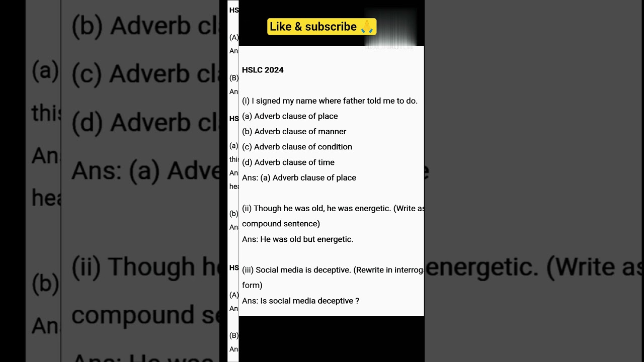 Common Synthesis of sentences for Class 10 HSLC 2026
