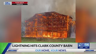 Video shows barn ablaze in Scott County after lightning strike