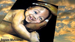 Oil Pastel drawing ( Drawing a baby carried by the mother )