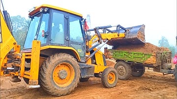 Jcb 3dx Backhoe Loader Machine Loading Red Mud In Mahindra 475 DI Tractor | Jcb Video