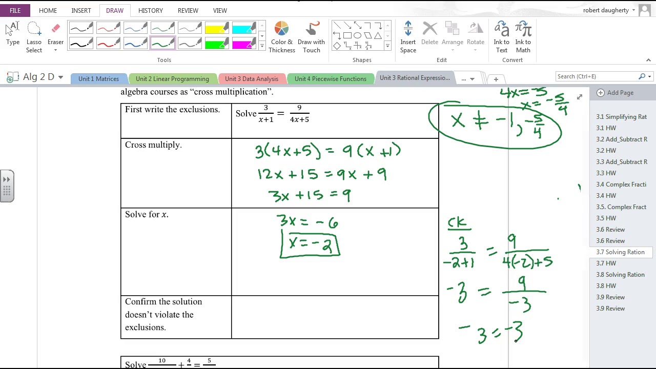 Alg2 3.7 Solving Rational Equations - YouTube