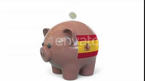 Putting Money Into Piggy Bank with Flag of Spain | Motion Graphics - Envato elements