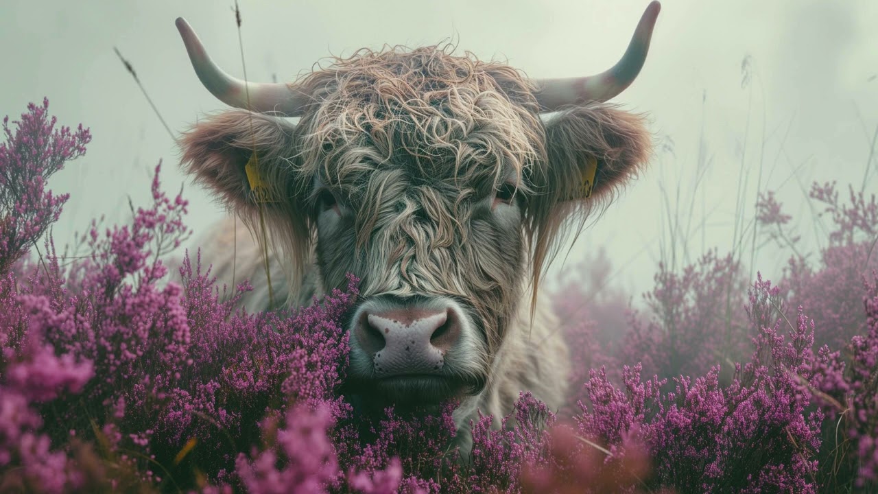 Floral Vintage Art Screensaver Tv Wallpaper Home Decor Oil Painting Digital Wall Art Highland Cow