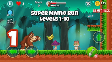 Super Maino Run - Gameplay Walkthrough Android Part 1 - Levels 1-10
