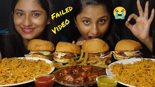 spicy🔥 Schezwan Noodles with Chicken Burger🍔 Eating Challenge|Epic Failed Video😭|Messy Eating|