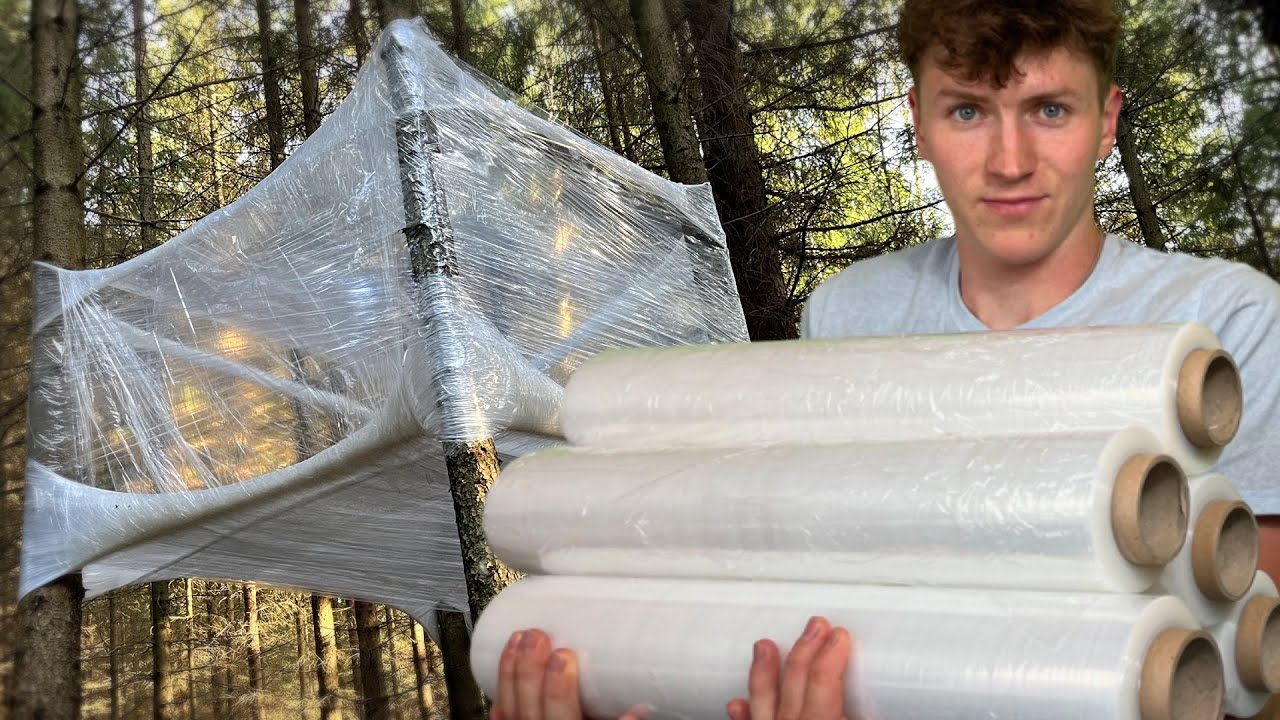 Building Transparent Shelter Among the Trees Using Plastic Wrap (ASMR ...