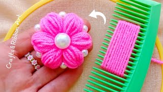 It's so Cute 💖🌟 Super Easy Woolen Flower Making Idea with Hair Comb - DIY Hand Embroidery Flowers