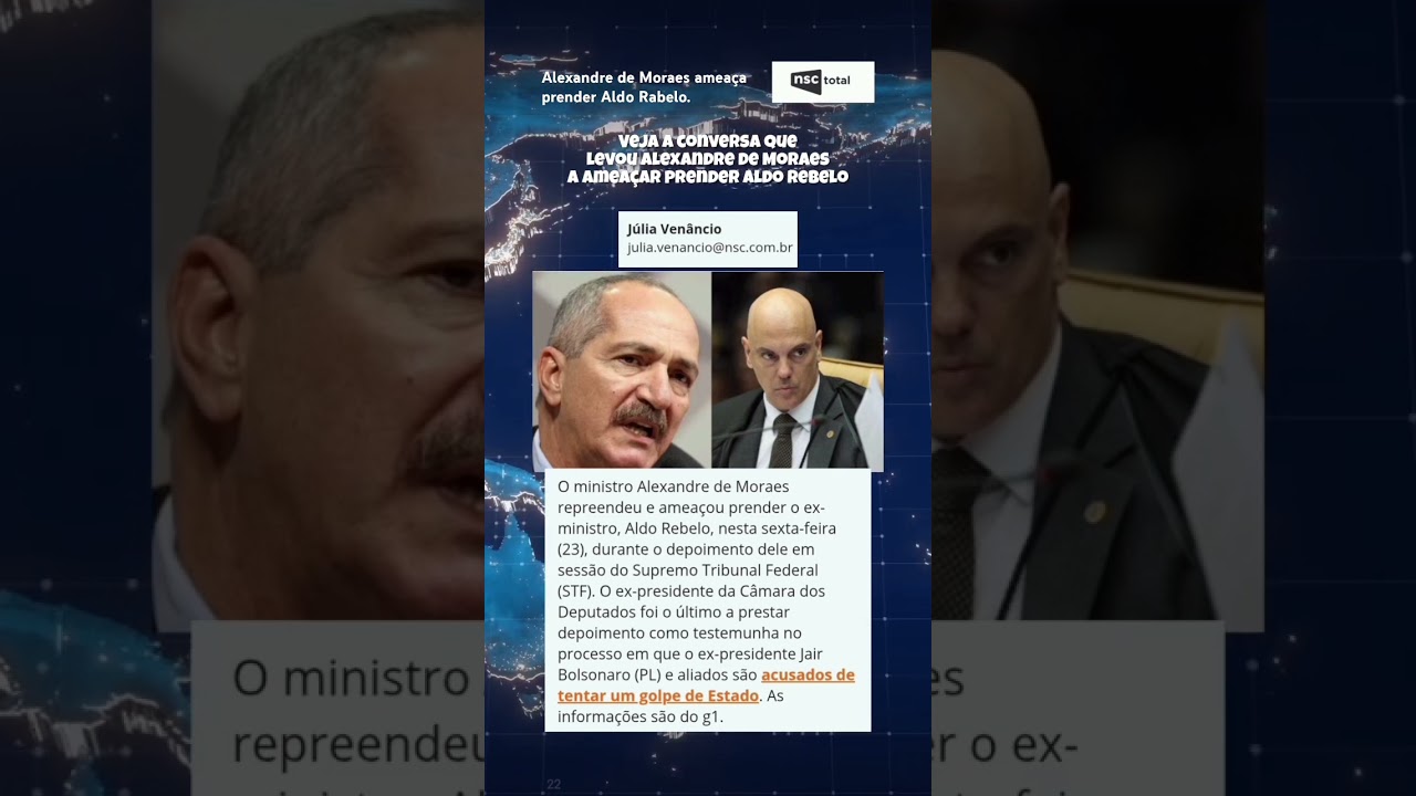 Alexandre de Moraes ameaçou Prender Aldo Rabelo.