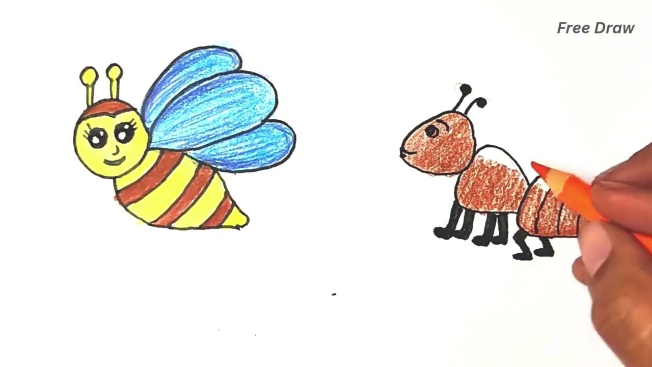 How to draw an insect PART-3 || Honey Bee and Ant Drawing easy ||  Bee Drawing || Ant Drawing simple