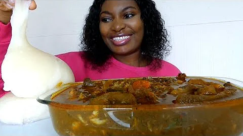 Asmr mukbang banga soup with cassava fufu/ Nigerian food mukbang