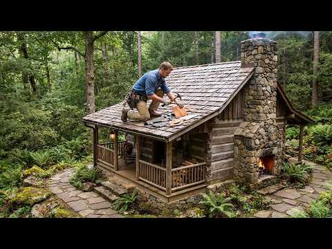 I Spent 15 Days Building a Stone & Log House in the Forest: Bushcraft (Full Build)