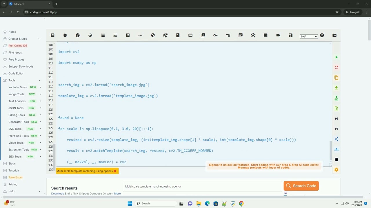 Multi scale template matching using opencv