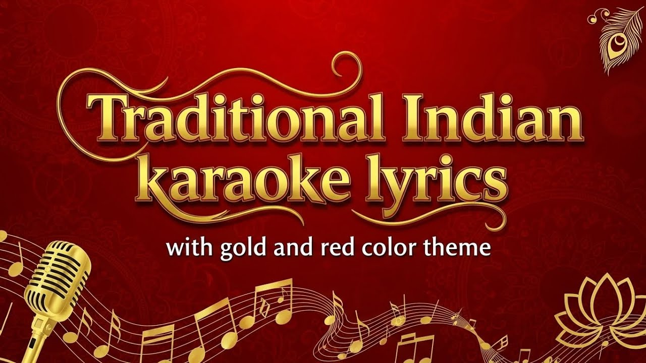 Традиционные индийские тексты для караоке в золотисто-красной цветовой гамме.