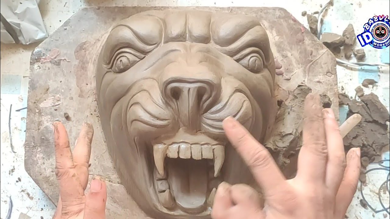 ser ka face kaise banaye !! how to make a lion face in clay YouTube