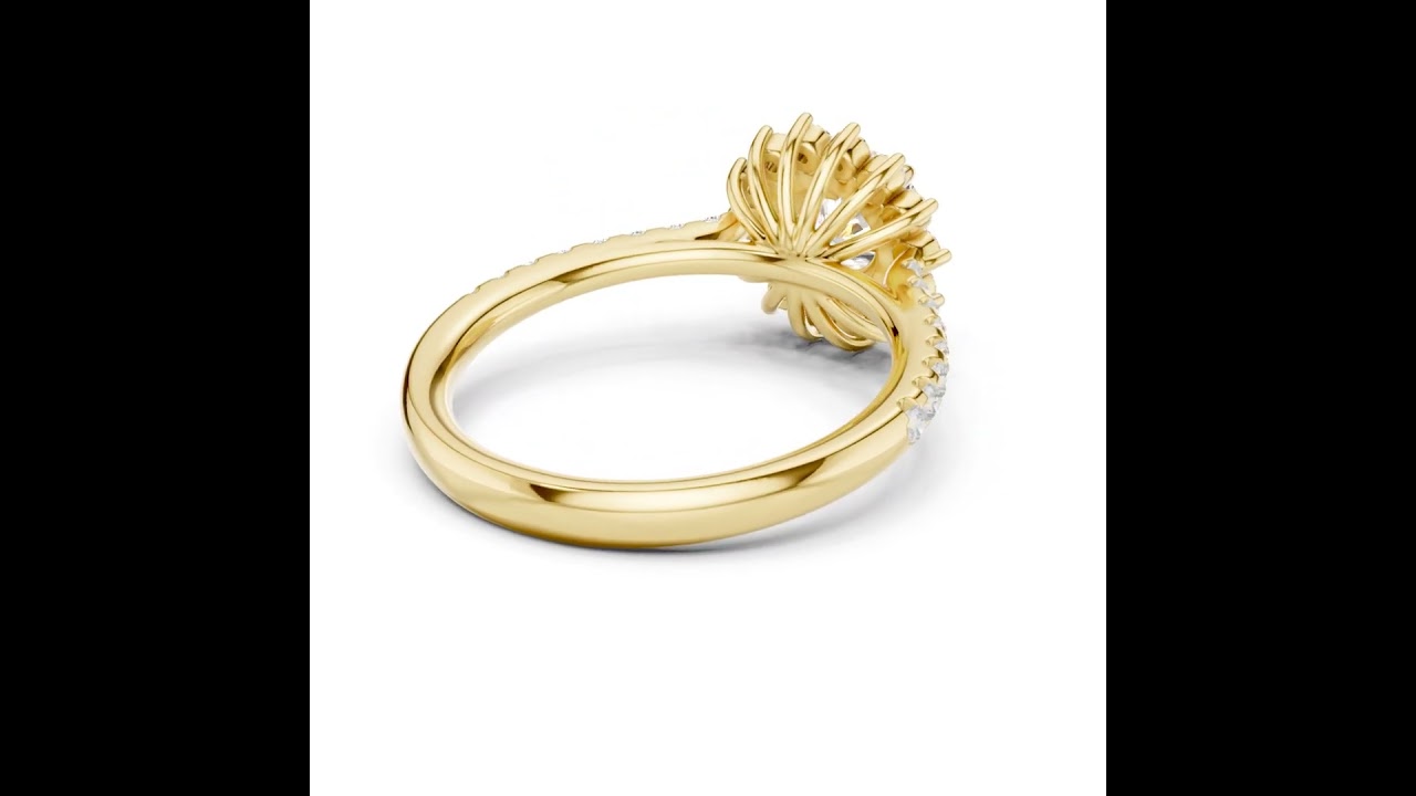 Round Brilliant Floral Sunburst Halo with Pavé Diamond Engagement Ring